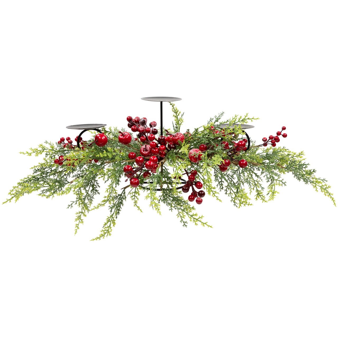 Northlight Apples and Berries Triple Pillar Christmas Candle Holder - 36" - Green and Red